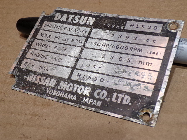 Datsun 240Z 1971 Series One Specifications Plate
