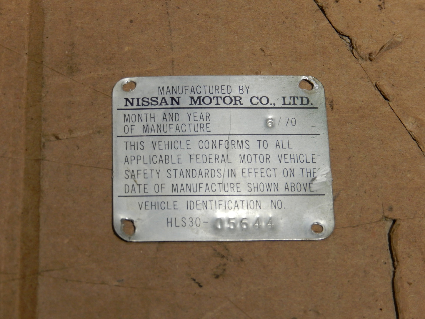 Datsun 240Z Series One Door Jam ID Plate