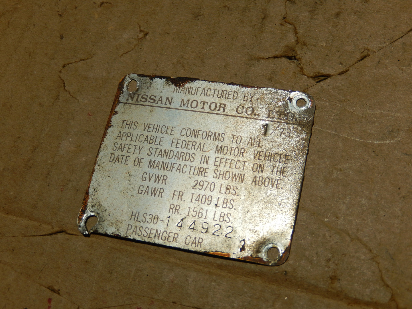 Datsun 240Z Door Jam ID Plate