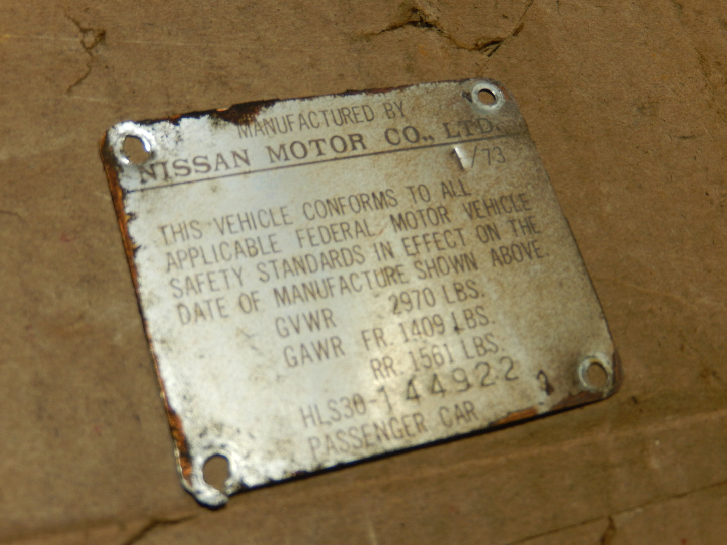 Datsun 240Z Door Jam ID Plate