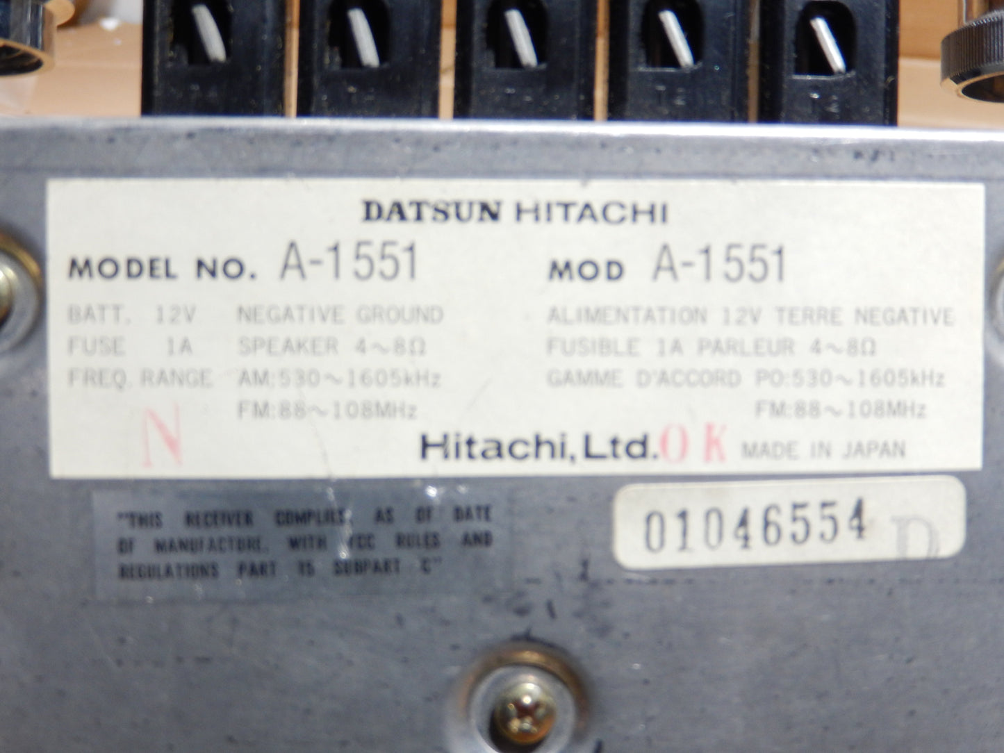 Datsun 240Z - 280Z Hitachi Radio A - 1551