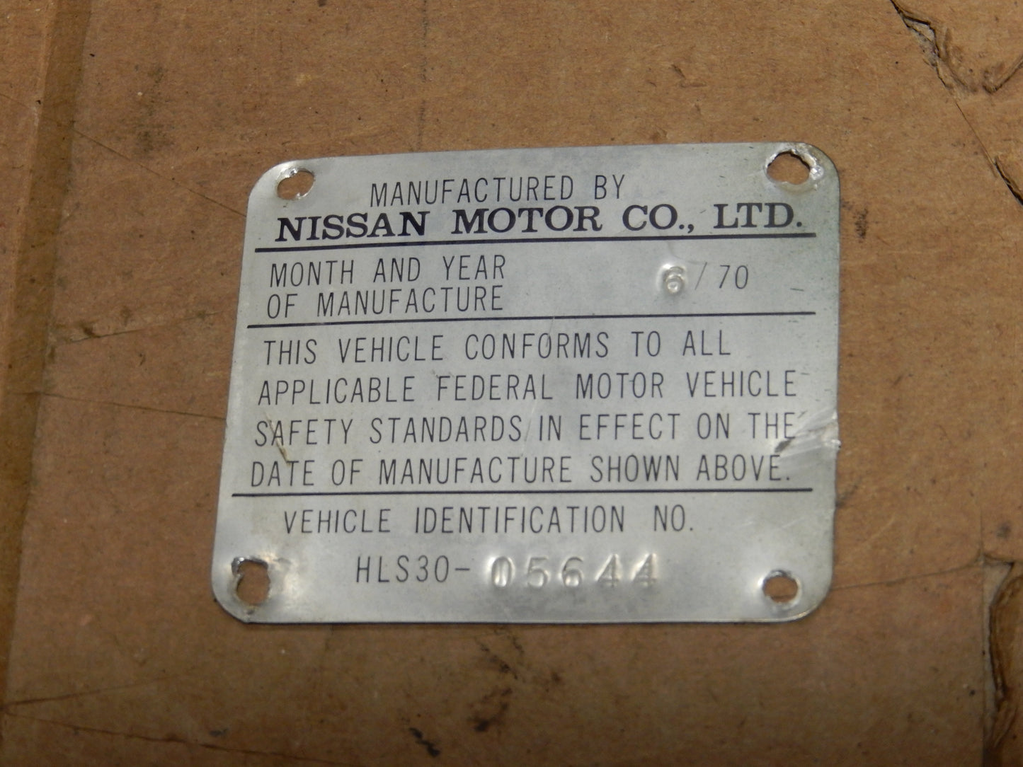 Datsun 240Z Series One Door Jam ID Plate