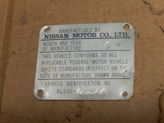 Datsun 240Z Series One Door Jam ID Plate
