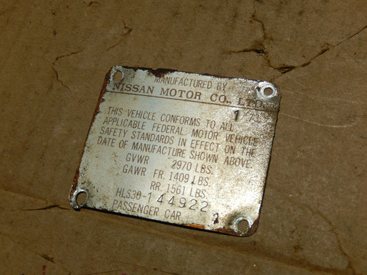 Datsun 240Z Door Jam ID Plate