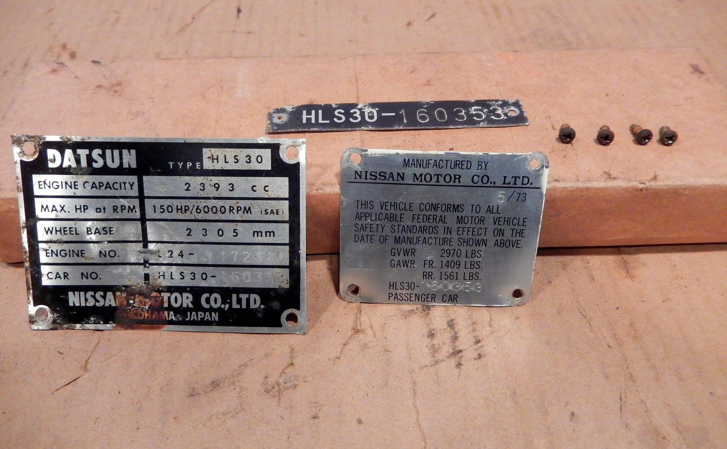 Datsun 240Z Vehicle Identification Plates