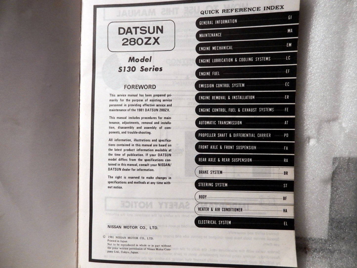 Datsun 280ZX 1981 Turbo Service Manual
